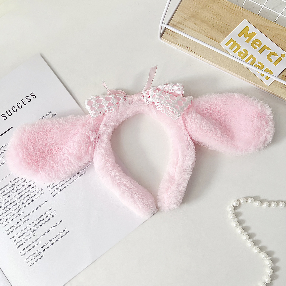 Super cute big eared dog plush headband cute cartoon internet celebrity face wash hair clip headband student hair tie photo hair accessory