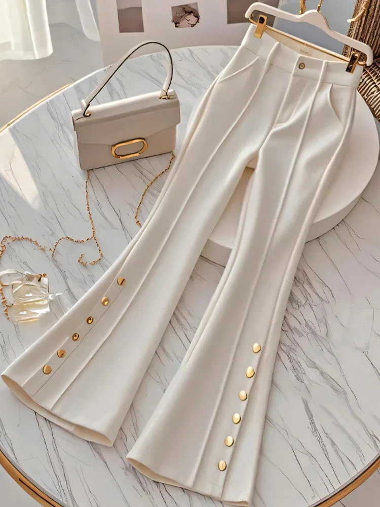 Autumn Korean Fashion High-end Wide Leg Flare Pants for Women High Waist Slimming White Suit Pants Women Clothing 250106