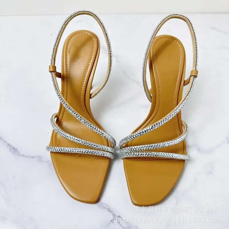 Summer New Women's Shoes Thin Heels Square Headed Water Dia Decoration One E Open Toe High Heel Sandals For Women