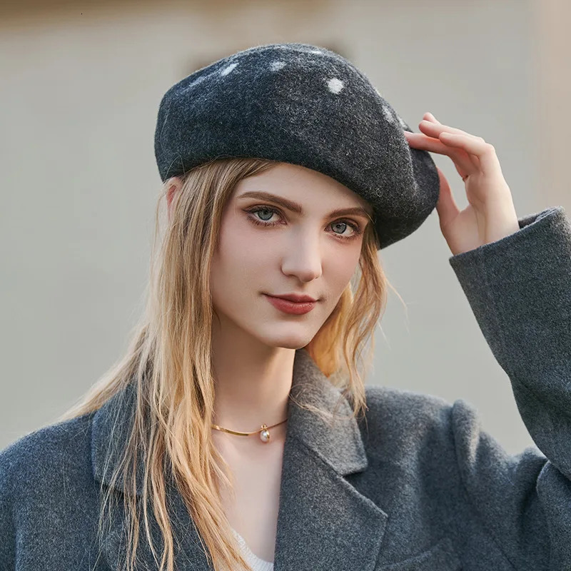 Elegant Women Girls Berets Cap French Artist Warm Woolen Winter Beanie Hat Black Vintage Beret Cashmere Hat Polka Dots Wool Cap 250106