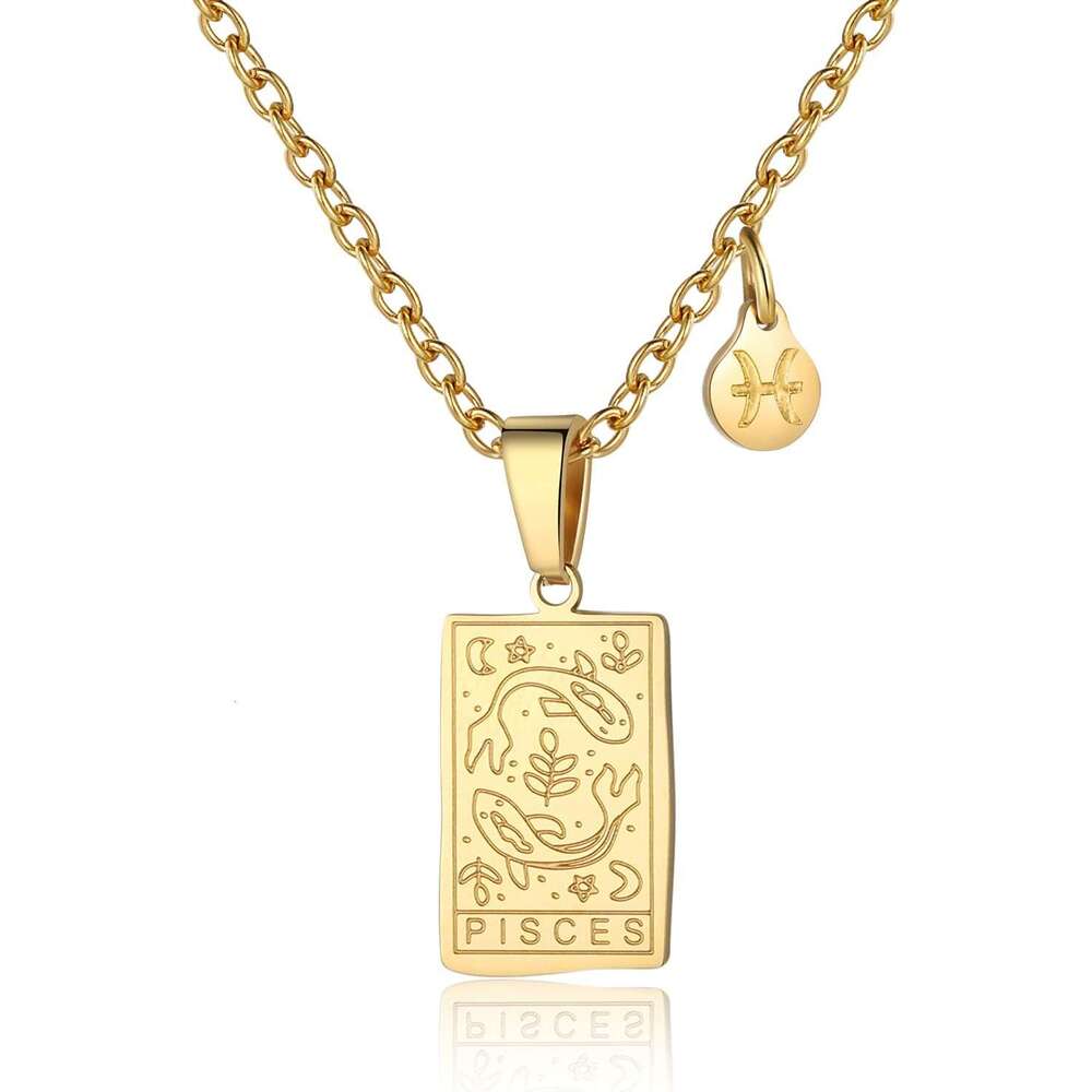 klace for Women Constellation Tarot Card Pendant Double Sided Gold Stainless Steel Waterproof NonTarnish Friendship Jewelry Gift