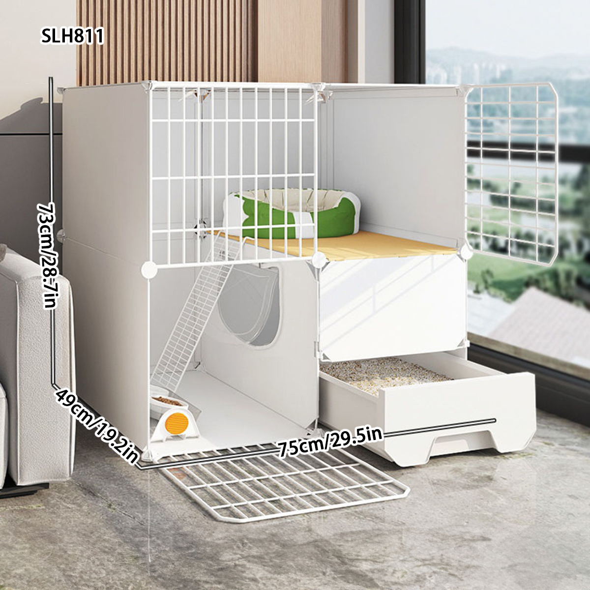 Cat Shelter Home Combo Unit - Extra Roomy Indoor Villa with Combined Litter Pan