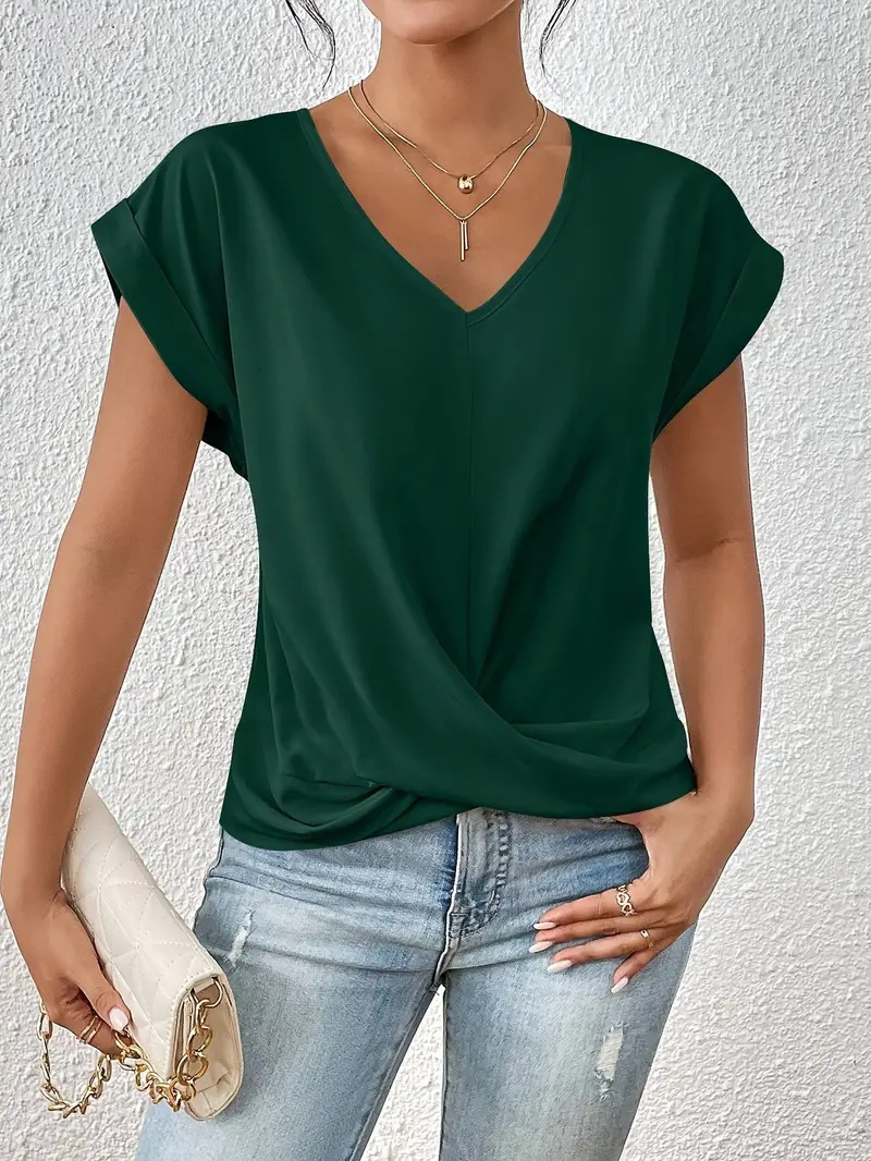 designer clothes women shirt 2024 top solid color vneck tshirt elegant short sleeve top spring/summer women's wear tank top t shirt