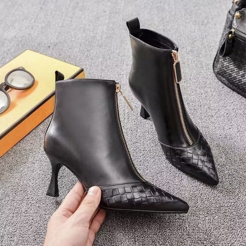 Women Boots High Heel Korean Version Pointed Toe Stiletto Heel Versatile Triple Black Free shipping