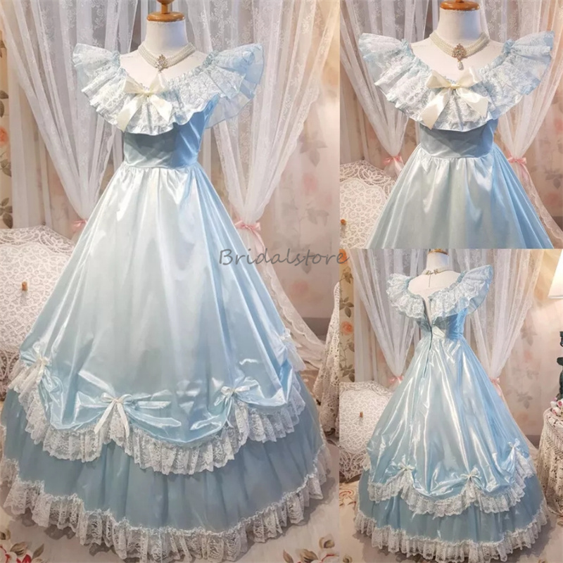 1890s Victorian Blue Prom Dress Medieval Renaissance Bustle Lace Evening Dress A Line Civil war Southern Party Gown 2025 Vestido De Noche Elegant Spec