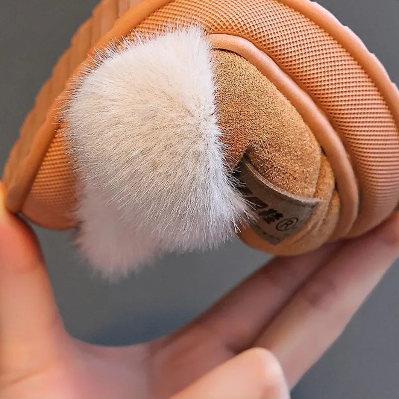 Solid Furry Children Slippers Winter PU Warm Plush Indoor Slippers For Kids Soft Bottom Boys Girls Floor Shoes 250106