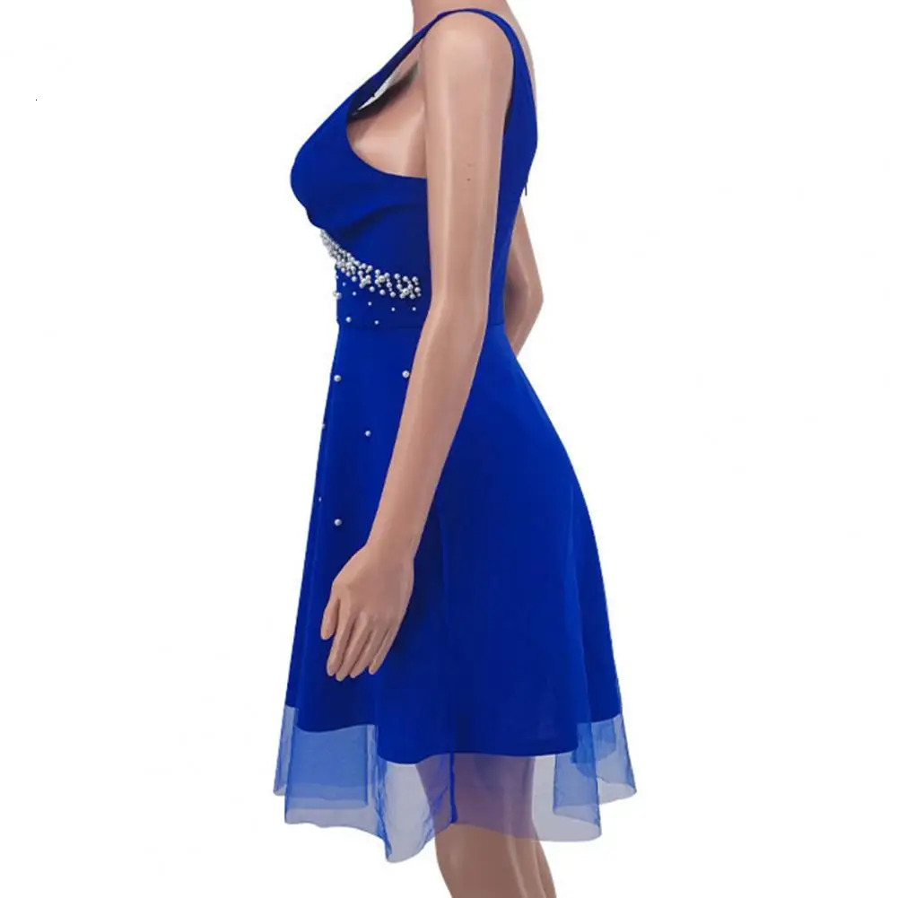 Lady Summer Ball Gown Elegant V Neck Pearl Embellished Aline Evening Dress with Doublelayer Mesh Overlay High Waist for 250103