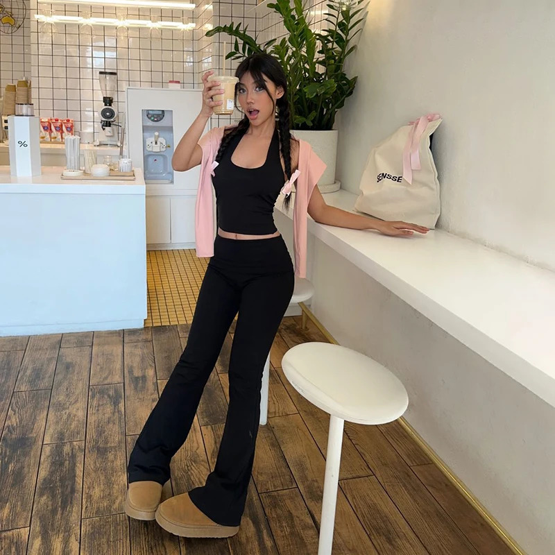 Low Waist Fashion Hip Hop Casual Tight Stretch Flare Pants Sweatpants Women 250106