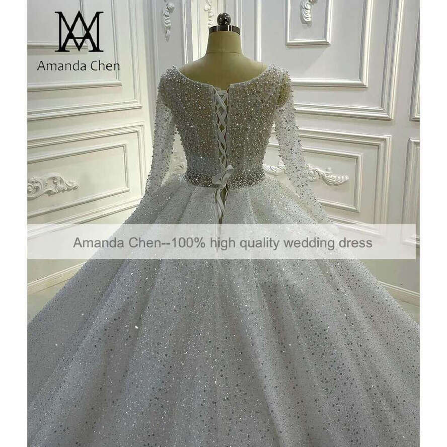 Pearls Sheer Glitter Wedding Dress