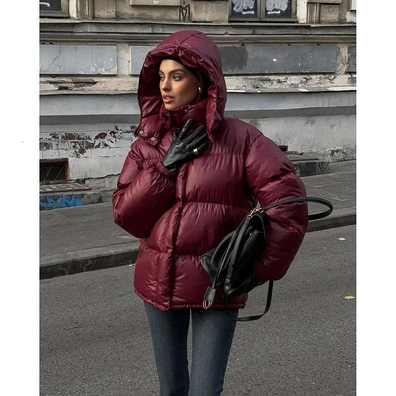 Fashion Bury Wine Red Full Sleeve Woman Cotton Coat Stand Collar Zipper Breasted Parka 2024 Lady Commute Street Outerwears