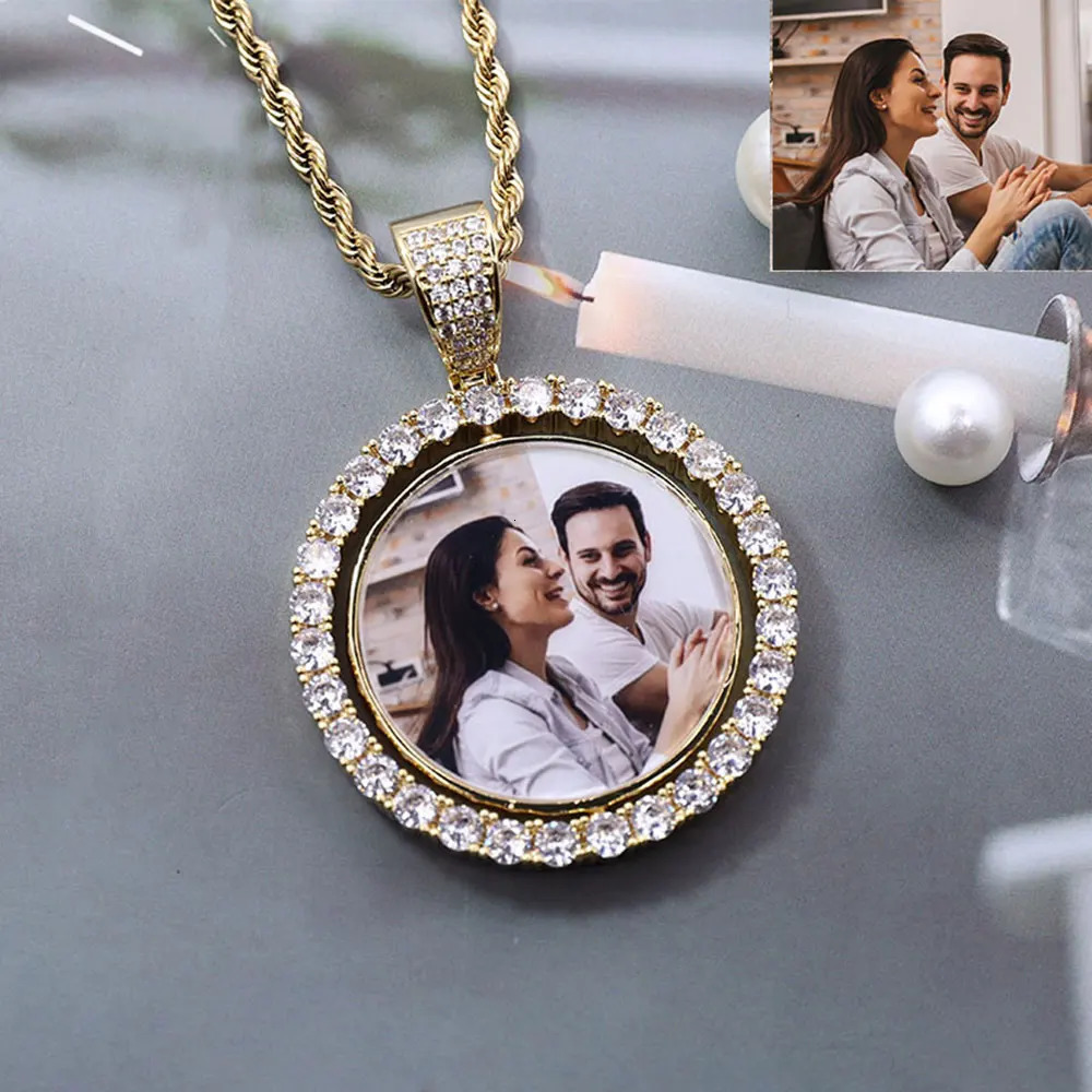 Custom Po Pendant Memory Medallions Solid Picture Necklacet Hip Hop Jewelry Personalized Iced Cubic Zircon Tennis Chains Gift 250107