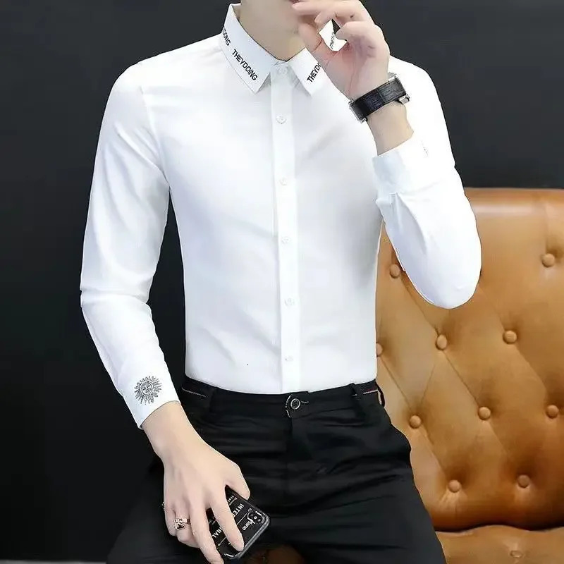 Man Shirt Office Long Sleeve y Formal Shirts for Men Business Dress Social Button Up Things with Comfortable I 250107
