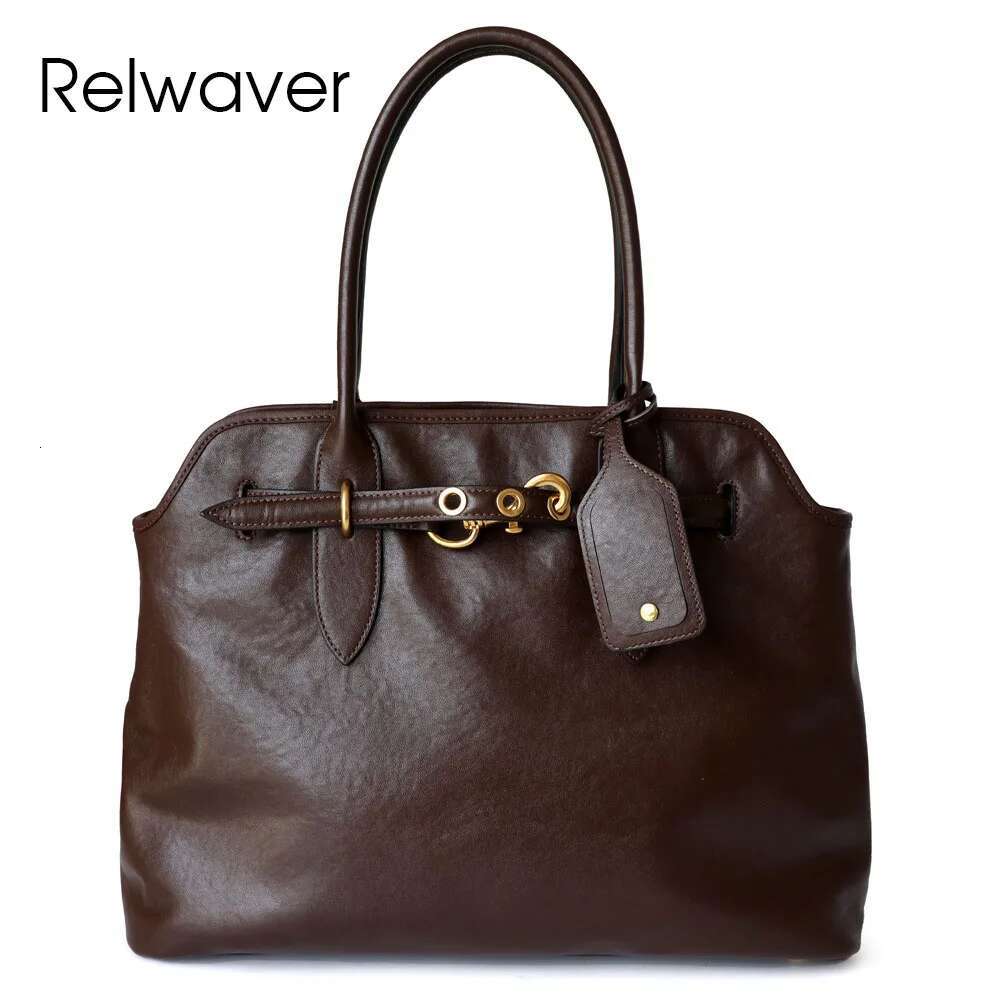 Relwaver Genuine Tote Tree Cream Cow Leather Handbag 2024 Winter Brown Black Big Capacity Commuting Women Bag