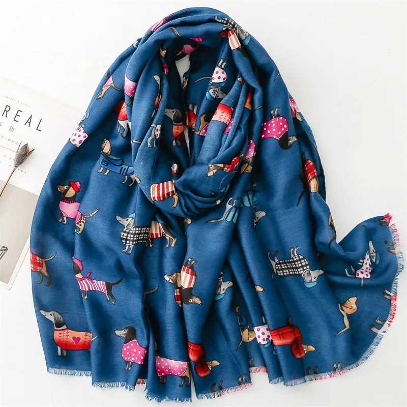 Cute animal sausage pattern adhesive scarf cute breathable edge shawl casual travel close fitting jacket long shawl 180 * 85cm W250107