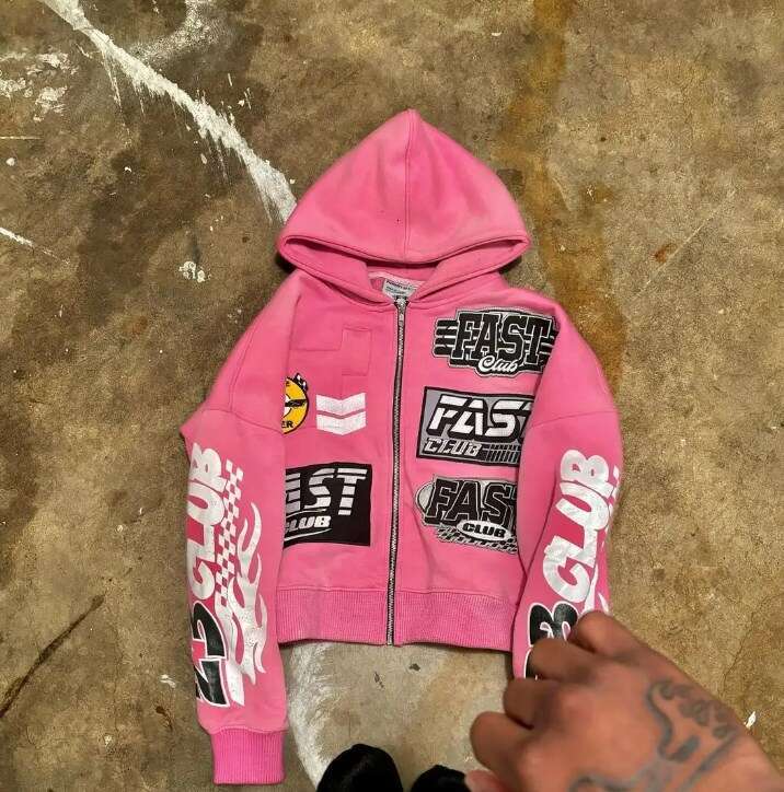 Fashion Top Printed Zipper Loose Hoodie Long Sleeve Unisex Digital Letter Print