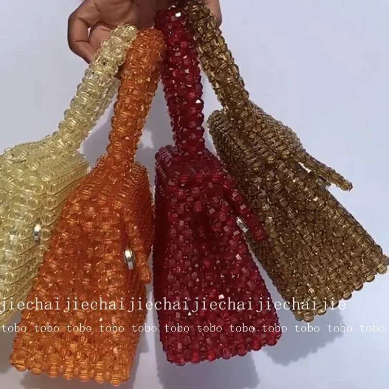New Trendy Handmade Acrylic Corner Beads Box Bags Candy Colord Versatile Water Drop Shape Handle Flap Pockets Designer Bag