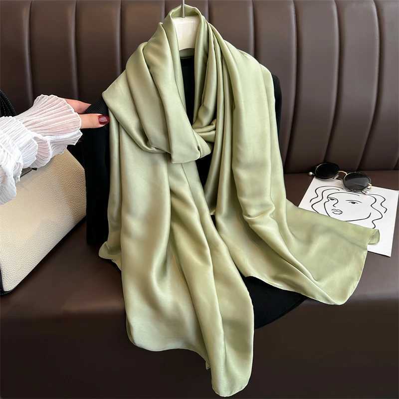 2024 Luxury Brand Spring Large Length Pashmina Womens Scarf Solid Silk Shawl Bag Womens Beach Fashion Womens Bandana Cover Echape W250107