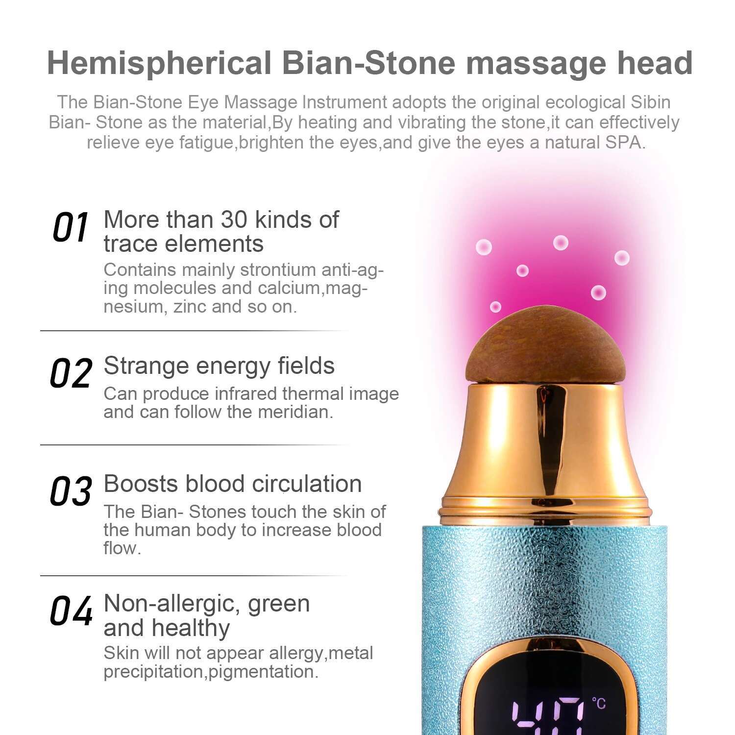 Stone Needle Eye Massager Heat Tool/Meteorite Wand Roller Pen Reduce Wrinkle Fatigue Puffiness Dark Circles Acupuncture Therapy