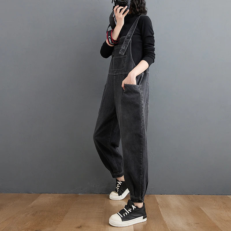 #1468 Black Pencil Harem Sleeveless Denim Jumpsuits Women Loose Streetwear Rompers Womens Jumpsuit Jeans Overalls Anklelength 250103