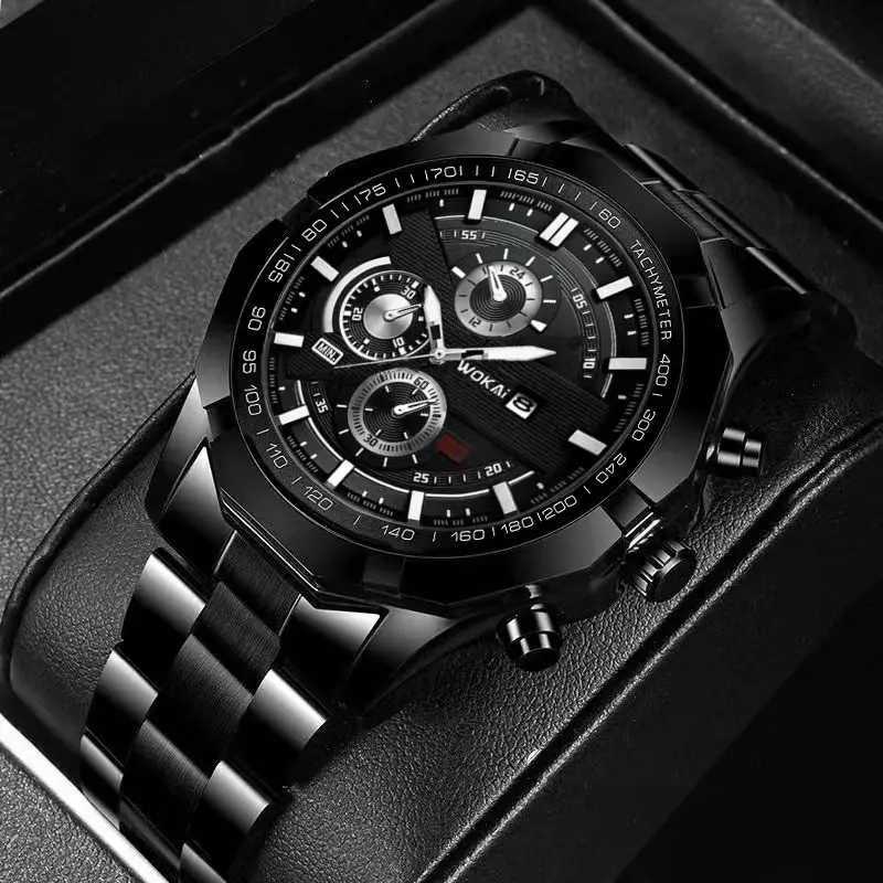 WOKAI Fashion Business Multi-functional steel band Quartz Mens luxury Tungsten steel Watch Boys Girls Student Retro clockX250107