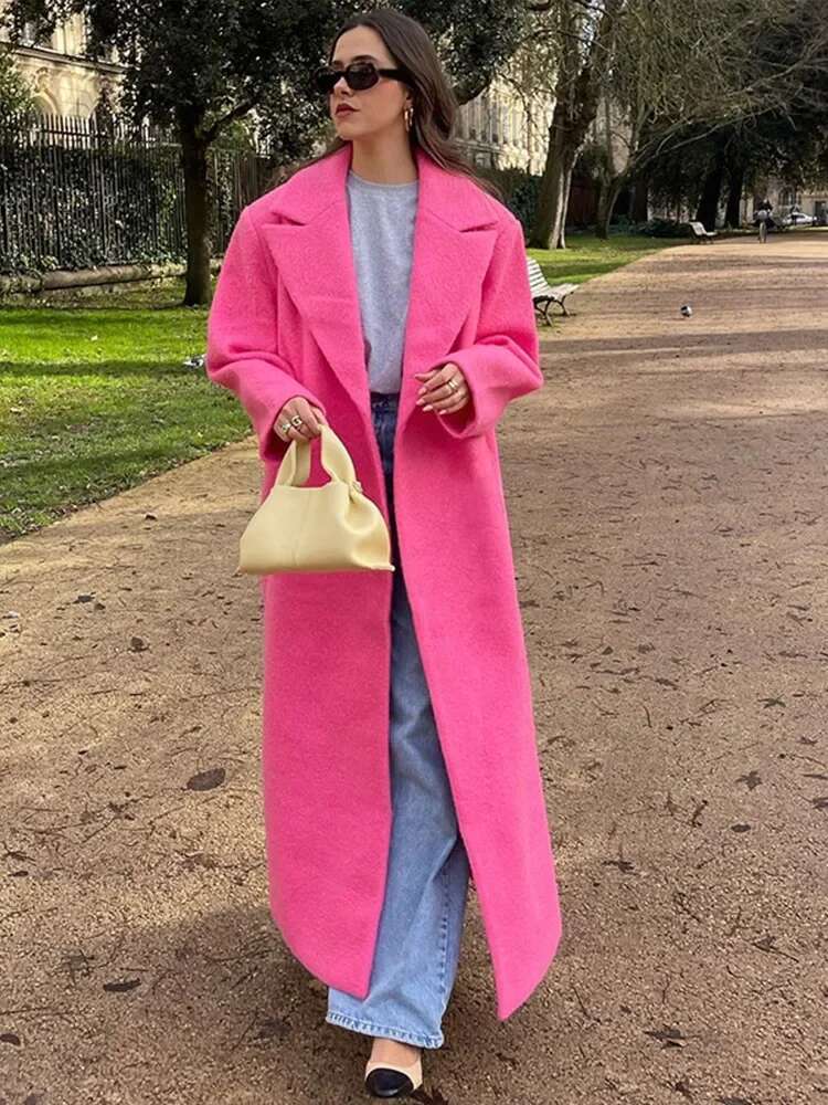 Lapel Woolen Coats Women Elegant Turn-Down Collar Jacket Female Winter Autumn Long Sleeve Street Lady Overcoats