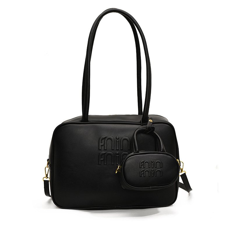 2025 new free shipping designer Single shoulder Vintage solid color casual versatile Tote bag composite package fashionable women black white brown
