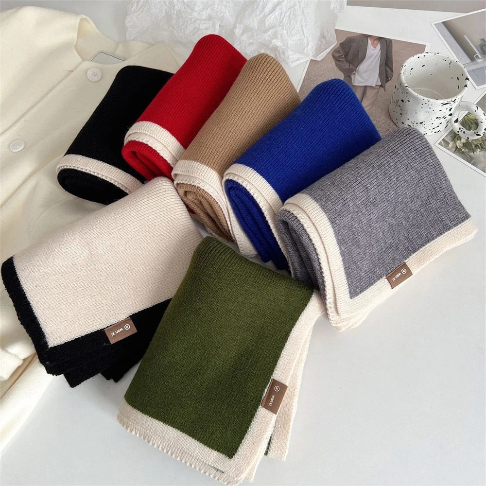 2024 Korean Style Winter Warm Wool Scarf for Women Striped Elastic Knitted Scarves Female Bandana Thick Neckerchief Shawl 250106