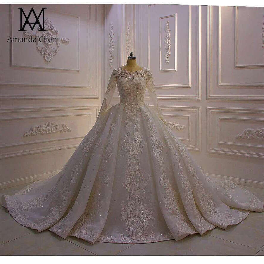 Robe De Mariee Courte O-Neck Lace Applique Wedding Dress For Muslim