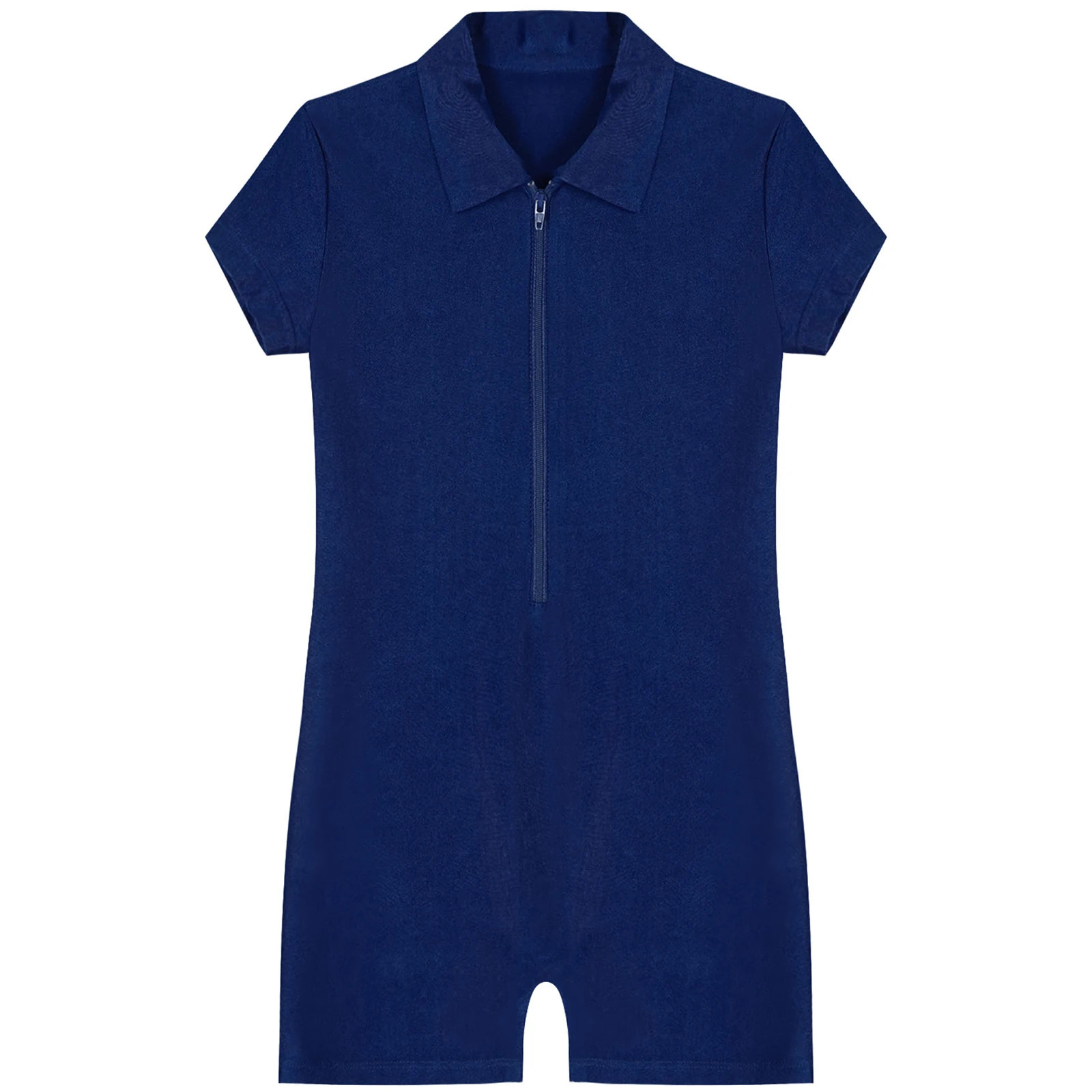 Kids Boys Gymnastics Leotard Zipper TurnDown Collar Short Sleeve Jumpsuit for Training Performance Competition 241230