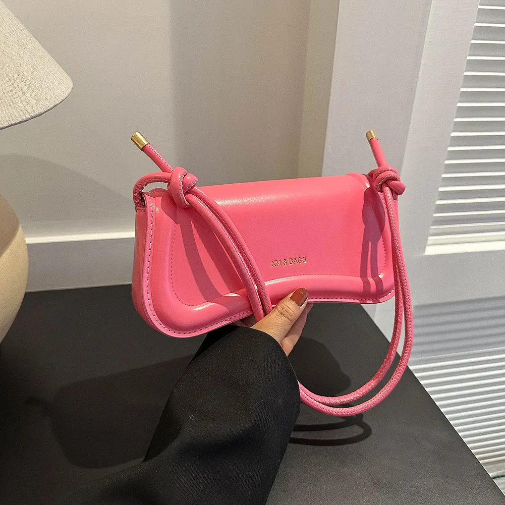 Premium Pink PU Leather Designer Handbag for Women - Spacious Interior with Detachable Shoulder Strap
