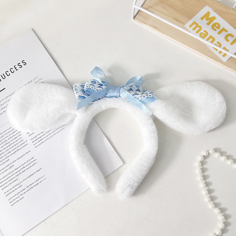 Super cute big eared dog plush headband cute cartoon internet celebrity face wash hair clip headband student hair tie photo hair accessory