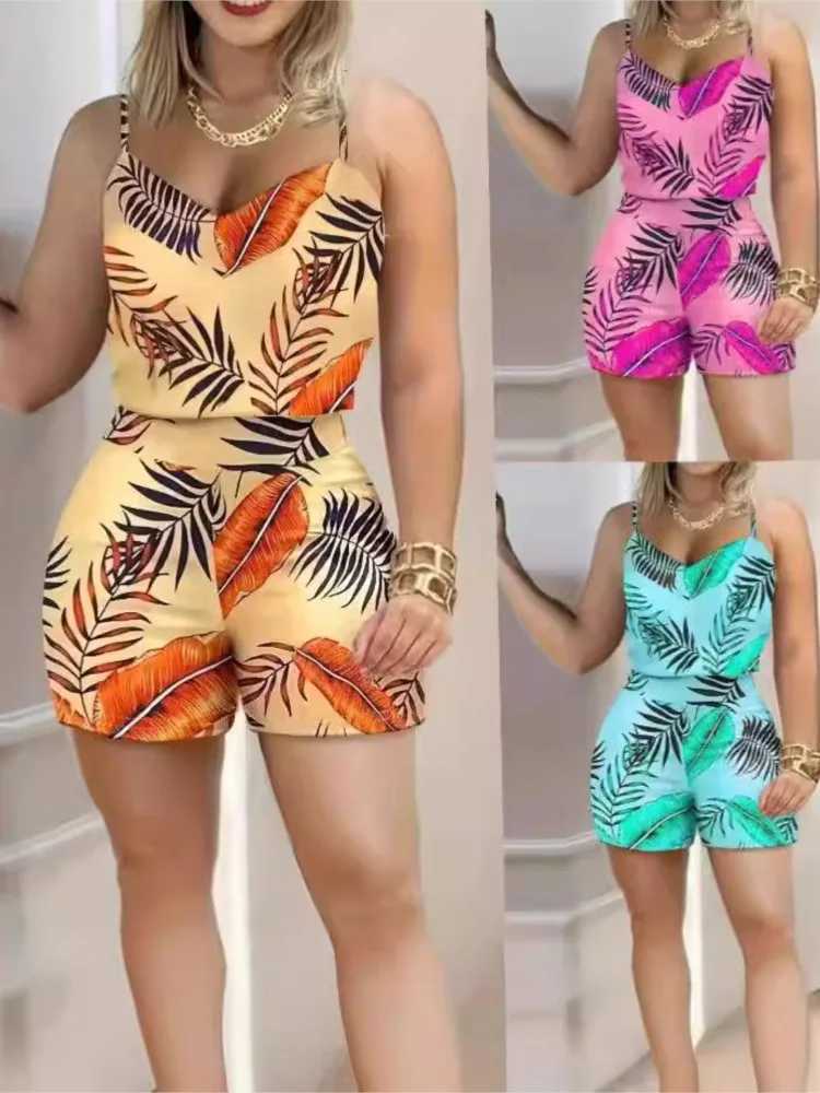 New Summer Womens Two Piece Sets Fashion Print Sveless Camis Tanks Top And High Waist Shorts Suit Casual Outfits FeXJ250106