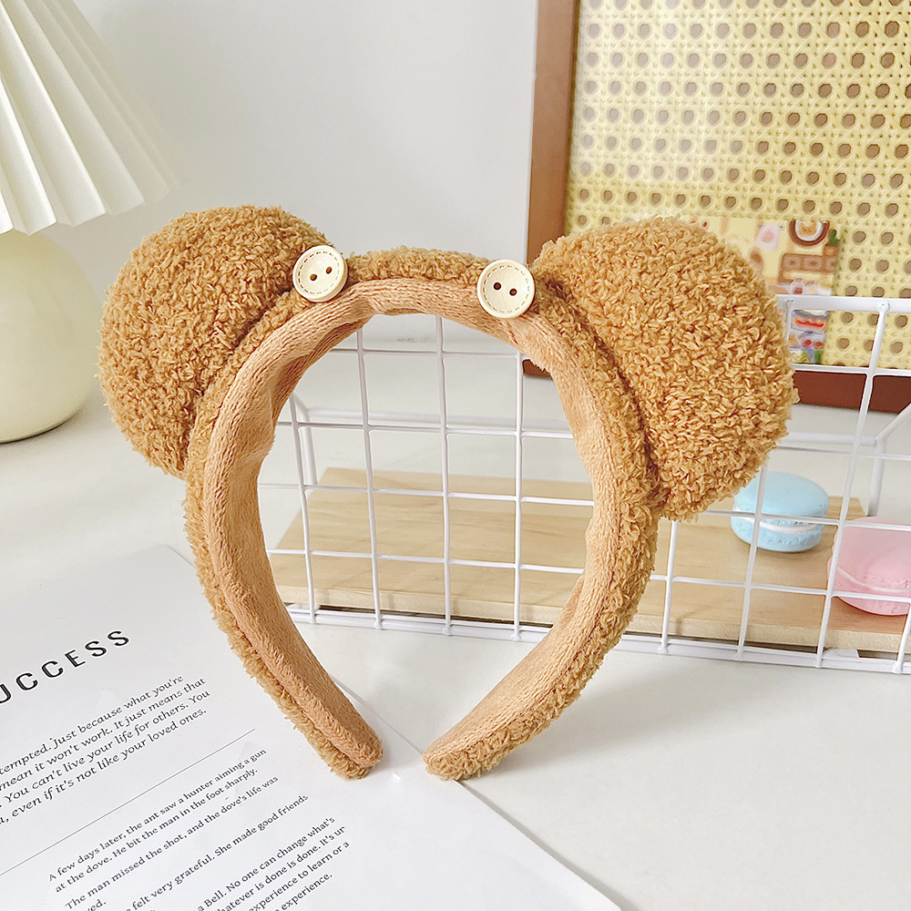 Wash face anti slip headband cute couple style compression headband cartoon teddy bear bunny plush headband hair tie hair clip