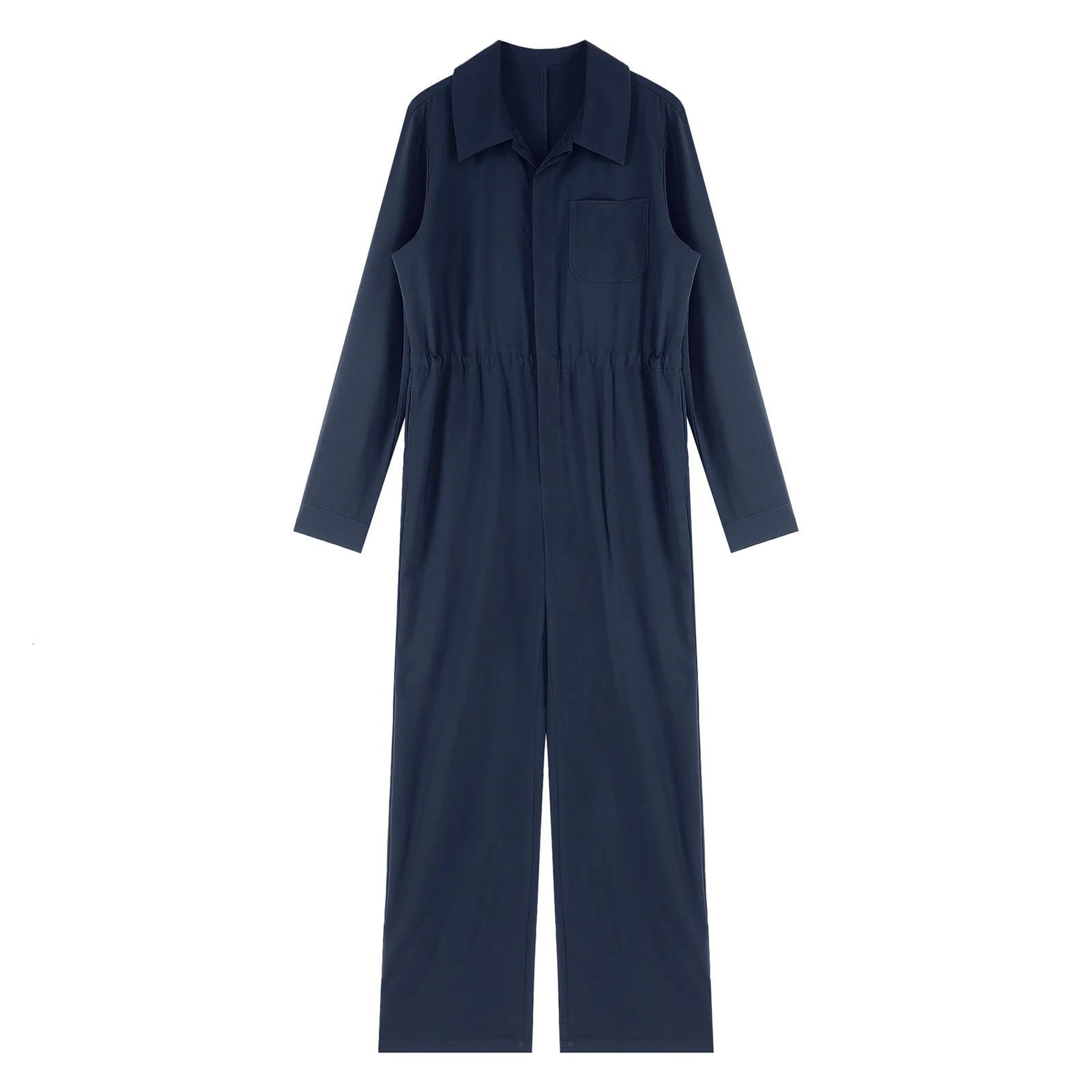 Womens Casual Button Flap Jumpsuit Coverall Long Sleeve Solid Color TurnDown Collar Romper Fashion Work Travel Holiday Homewear 250103