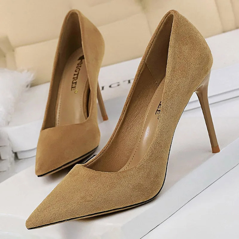 BIGTREE Shoes 2025 Women Pumps Suede High Heels Shoes Fashion Office Shoes Stiletto Party Shoes Female Comfort Women Heels 250103