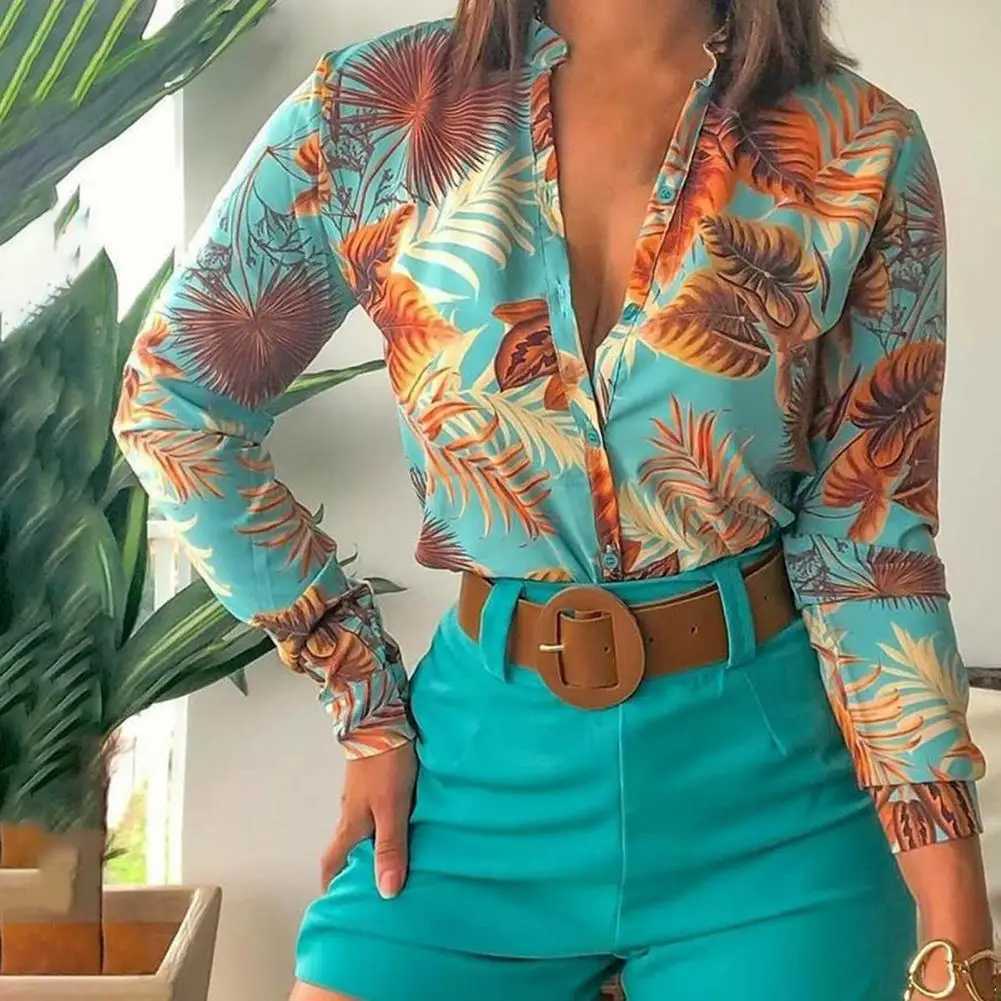 1 Set Women Blouse Shorts Suit Floral Spring Summer Printed Blouse Pure Color Shorts Office Ladies Shirt ShortsXJ250106