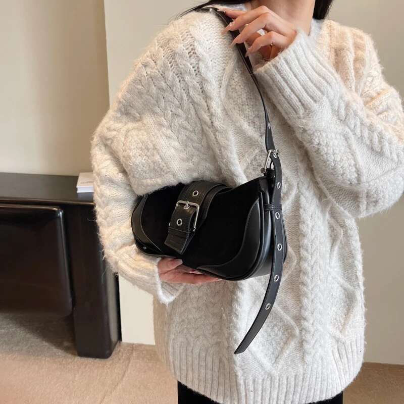 Ddmymoon Belt Buckle Leather Crossbody Bags for Women 2023 Winter Underarm Handbags and Purses Latest Fashion Shoulder Bag