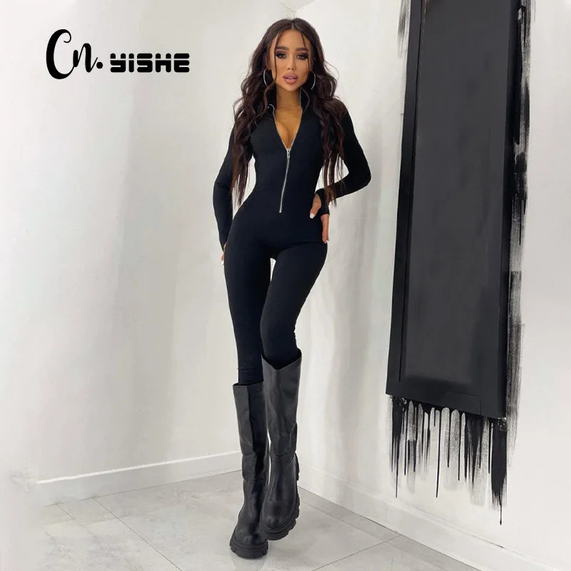 CNYISHE Fitness Outfit Female Casual Sporty Workout Zipper Jumpsuit Women Rompers Long Sleeve Skinny Activity Wear Overalls Tops 250103