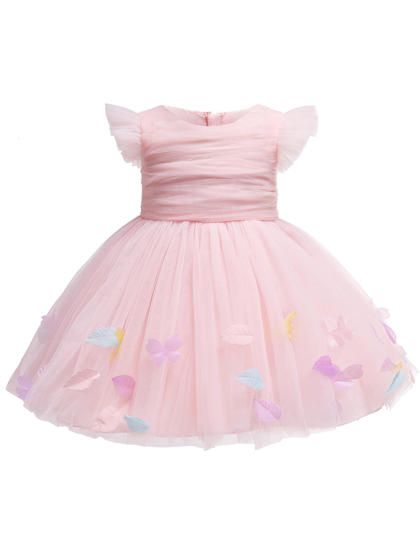 Baby Girls Baptism Christening Infant Pageant Dress Pink Bridesmaid Dress Kids Birthday Clothes 250107