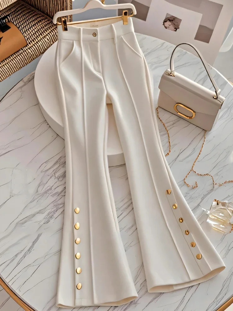 Autumn Korean Fashion High-end Wide Leg Flare Pants for Women High Waist Slimming White Suit Pants Women Clothing 250106