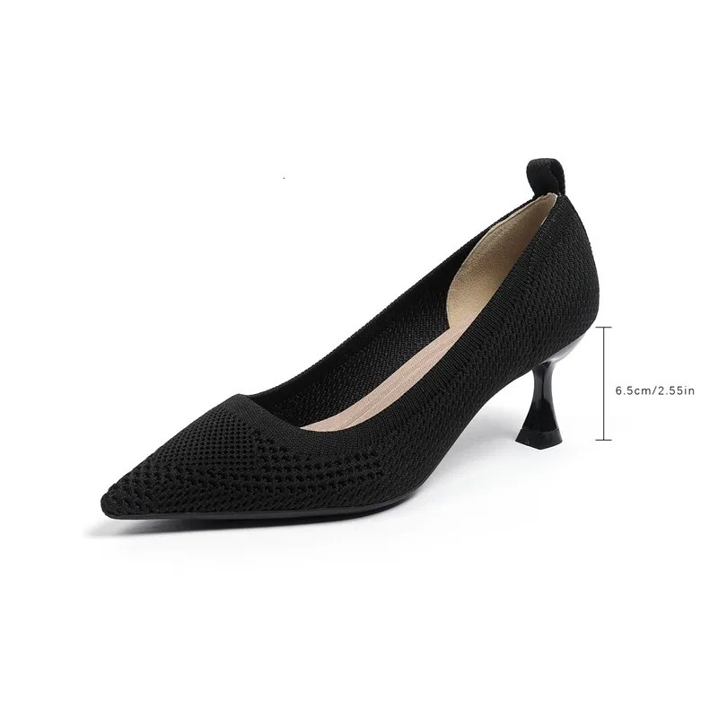 DIMANYU Womens High Heels Pointy 2024 Knitted Shallow Cut Womens Dress Shoes Fine Heels Model Runway Shoes Women 250103