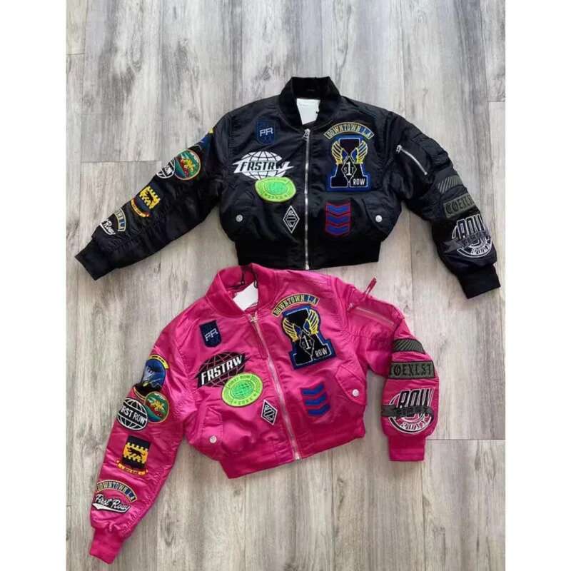 2025 Varsity Women Crop Coat Patchwork Motorcycles Autumn Winter Y2k Streetwear Sexy Night Club Party Bomber Jackets