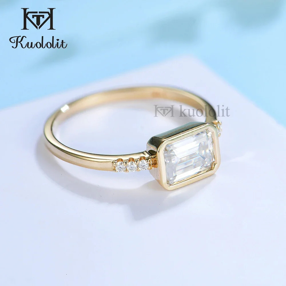 Kuololit Emerald Cut Solid 14K 10K Yellow Gold Ring for Women Bezel Set 1CT Solitaire Jewelry for Wedding Engagement 250107