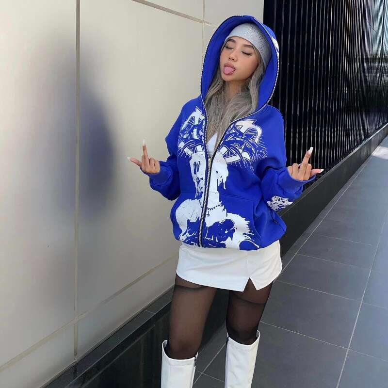 New loose printed cardigan casual hoodie with personalized portrait hooded men's and women's outerwear top