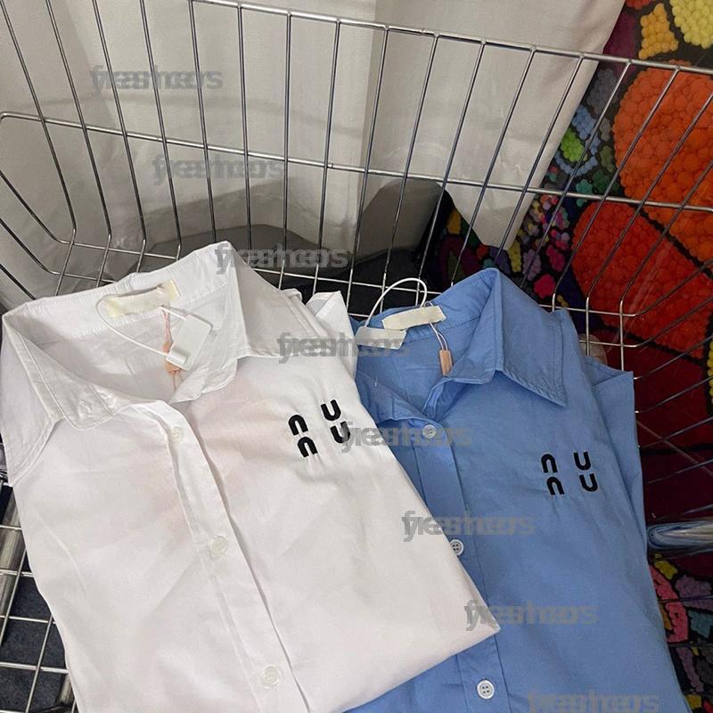 Designers Shirts Women Blue Blouse Fashion Spring Embroidery Luxury Base Shirt Womens Long Sleeve Lapel Coat Tops Loose Blouses CYG2501022F12