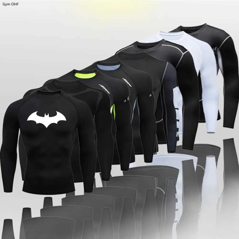 Compressed mens long sleeved running T-shirt with sun protection breathable and quick drying for the second skin Rashgada top sports mens bat W250107