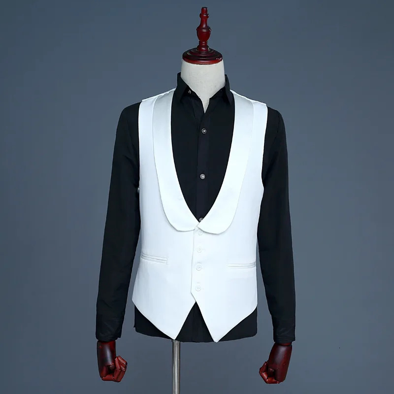 Fashion Shawl Lapel Vest for Wedding Tuxedo Suits Mens White Black One Piece Formal Waistcoat Party Stage Performance Suit 250107