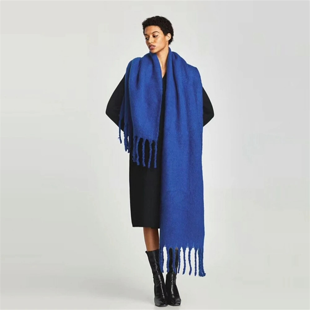 High Quality Cashmere Scarf Women Winter Thick Soft Pashmina Shawls Wraps Solid Wool Blanket Long Tassel Female Foulard Scarves 250106