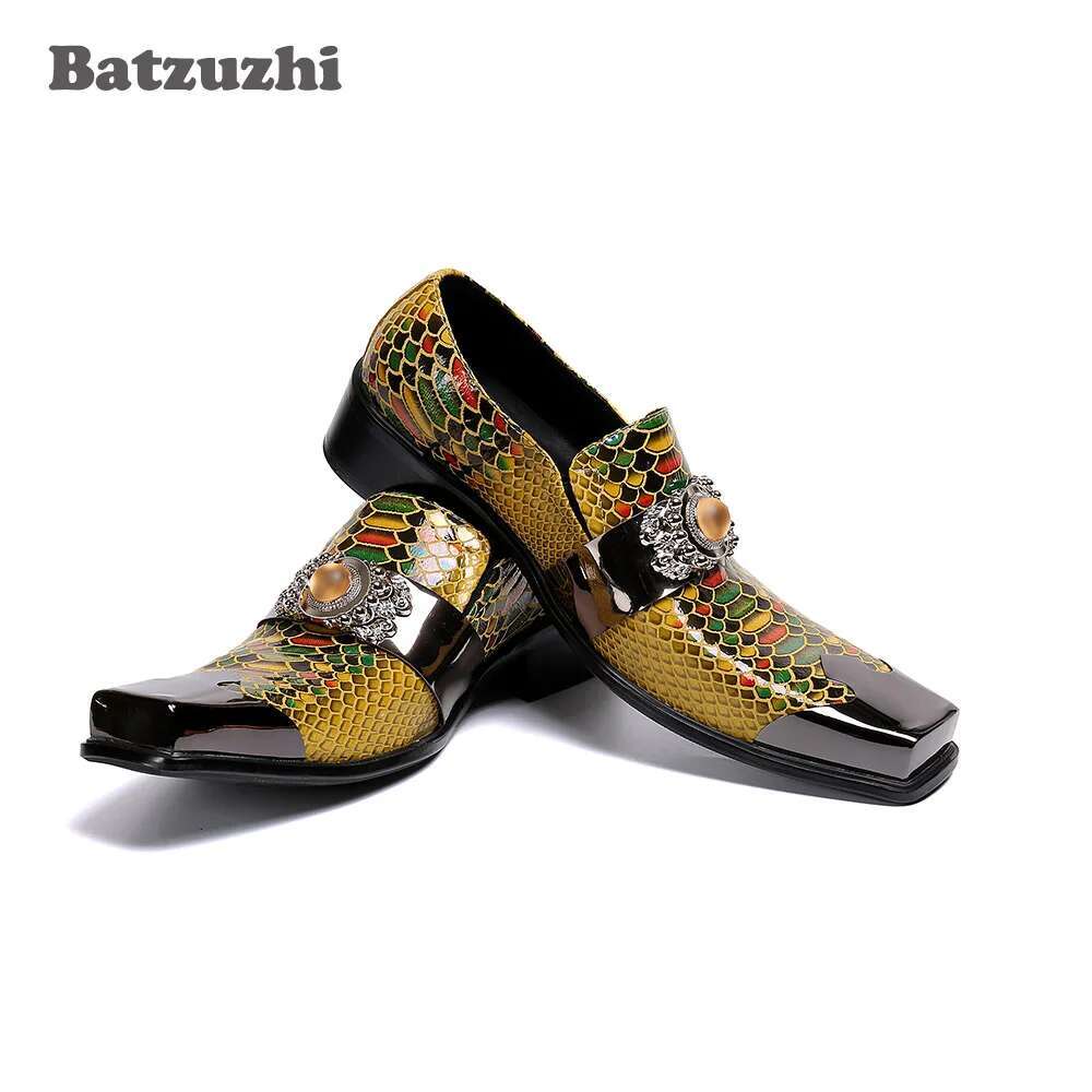 Batzuzhi High Quality Men's Handmade Italian Style Dress Men Gold Formal Business Leather Shoes Male