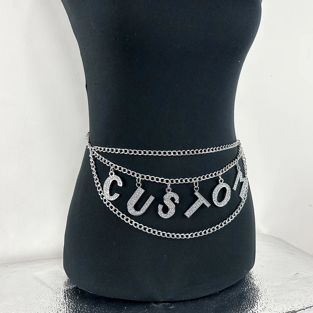 Customized DIY Crystal Large Letter Belt Sexy Womens Rheinston Declaration Name Letter Body Chain Role Playing Accessories Gift 250106